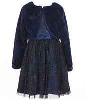 Rare Editions Big Girls 7-16 Long-Sleeve Velvet Bolero & Sleeveless Glitter-Accented Fit-And-Flare Dress Set