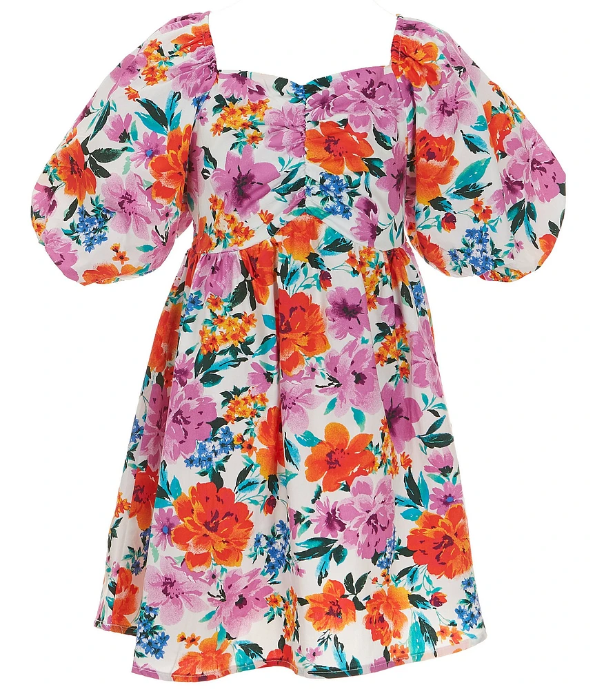 Rare Editions Big Girls 7-16 Puffed-Sleeve Floral Print Fit-And-Flare Dress