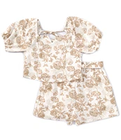 Rare Editions Big Girls 7-16 Puffed-Sleeve Floral Print Top & Matching Shorts Set