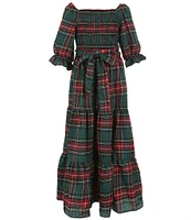 Rare Editions Big Girls 7-16 Puffed-Sleeve Plaid Woven Long Dress