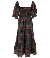 Rare Editions Big Girls 7-16 Puffed-Sleeve Plaid Woven Long Dress