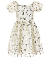 Rare Editions Big Girls 7-16 Puffed-Sleeve Sequin-Embellished Floral-Soutache-Embroidered Fit-And-Flare Dress