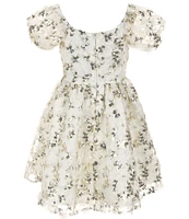 Rare Editions Big Girls 7-16 Puffed-Sleeve Sequin-Embellished Floral-Soutache-Embroidered Fit-And-Flare Dress