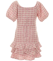 Rare Editions Big Girls 7-16 Puffled-Sleeve Checked Boucle A-Line Dress