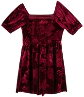 Rare Editions Big Girls 7-16 Short-Sleeve Embossed Floral Velvet Fit-And-Flare Dress