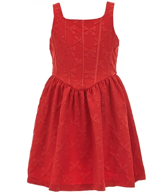 Rare Editions Big Girls 7-16 Sleeveless Bow-Patterned Corseted Brocade Fit-And-Flare Dress