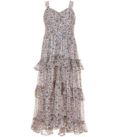 Rare Editions Big Girls Sleeveless Denim Tie-Front Vest & Sleeveless Floral Printed Chiffon Dress Set