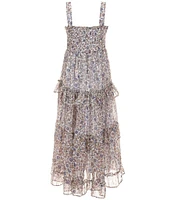 Rare Editions Big Girls Sleeveless Denim Tie-Front Vest & Sleeveless Floral Printed Chiffon Dress Set