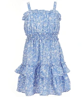Rare Editions Big Girls Sleeveless Denim Vest & Ditsy-Floral-Printed Fit-And-Flare Dress