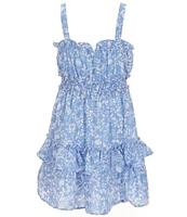 Rare Editions Big Girls Sleeveless Denim Vest & Ditsy-Floral-Printed Fit-And-Flare Dress