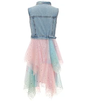 Rare Editions Big Girls 7-16 Sleeveless Denim/Glitter-Accented Ombre Fit-And-Flare Dress