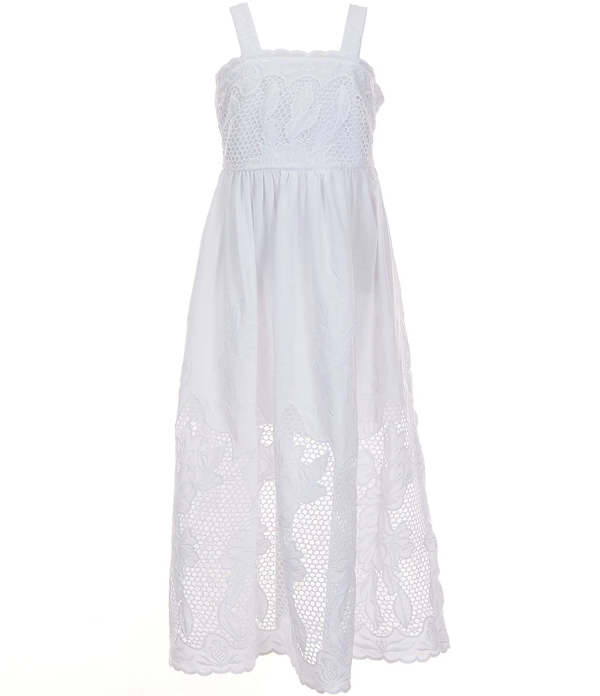 Rare Editions Big Girls Sleeveless Eyelet-Embroidered-Scalloped-Border Long Dress