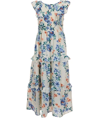 Rare Editions Big Girls 7-16 Sleeveless Floral-Printed Smocked-Bodice/Pleated-Skirted A-Line Dress