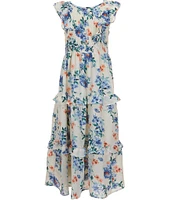 Rare Editions Big Girls Sleeveless Floral-Printed Smocked-Bodice/Pleated-Skirted A-Line Dress