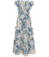 Rare Editions Big Girls Sleeveless Floral-Printed Smocked-Bodice/Pleated-Skirted A-Line Dress