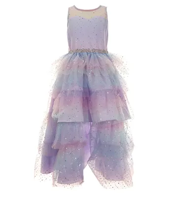 Rare Editions Big Girls 7-16 Sleeveless Foiled-Dot Ombre Mesh Walk-Thru Skirted Ballgown