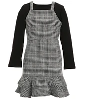 Rare Editions Big Girls 7-16 Sleeveless Houndstooth Plaid Metallic-Knit Jumper Dress & Long Sleeve Solid Knit Top