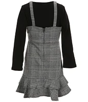 Rare Editions Big Girls 7-16 Sleeveless Houndstooth Plaid Metallic-Knit Jumper Dress & Long Sleeve Solid Knit Top