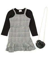 Rare Editions Big Girls 7-16 Sleeveless Houndstooth Plaid Metallic-Knit Jumper Dress & Long Sleeve Solid Knit Top