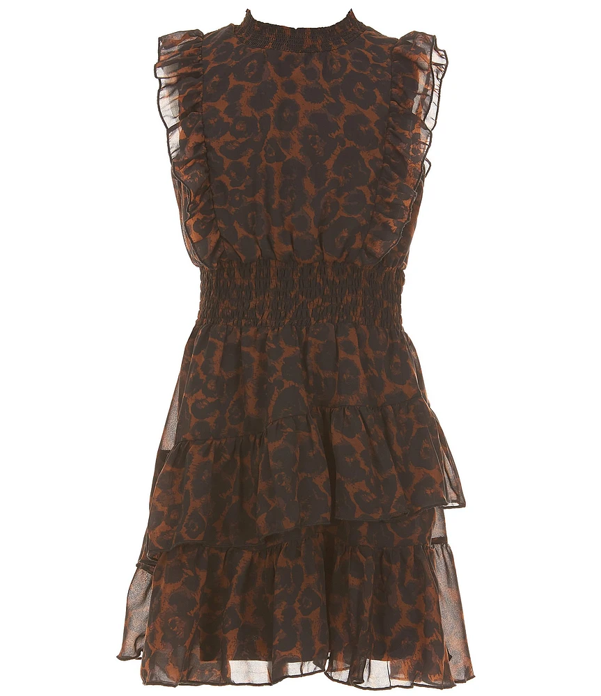 Rare Editions Big Girls Sleeveless Leopard-Printed Chiffon Fit-And-Flare Dress