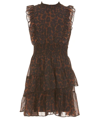 Rare Editions Big Girls Sleeveless Leopard-Printed Chiffon Fit-And-Flare Dress