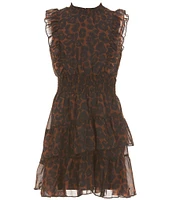 Rare Editions Big Girls Sleeveless Leopard-Printed Chiffon Fit-And-Flare Dress