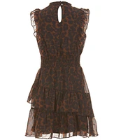Rare Editions Big Girls Sleeveless Leopard-Printed Chiffon Fit-And-Flare Dress