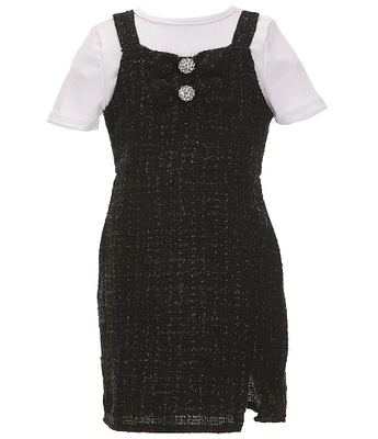 Rare Editions Big Girls 7-16 Sleeveless Lurex Boucle Jumper Dress & Short-Sleeve Knit T-Shirt Set