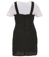 Rare Editions Big Girls 7-16 Sleeveless Lurex Boucle Jumper Dress & Short-Sleeve Knit T-Shirt Set