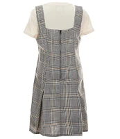 Rare Editions Big Girls 7-16 Sleeveless Plaid Box-Pleated Jumper Dress & Solid Short Sleeve T-Shirt Set