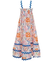 Rare Editions Big Girls 7-16 Sleeveless Printed Sateen Ricrac-Trim Long Dress