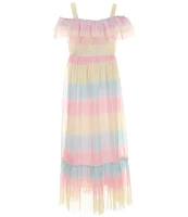 Rare Editions Big Girls 7-16 Sleeveless Rainbow-Ombre Off-The-Shoulder Long Dress
