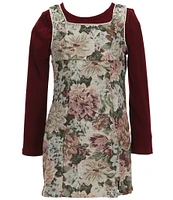 Rare Editions Big Girls 7-16 Sleeveless Tapestry Jacquard Jumper Dress & Long Sleeve Rib-Knit Top Set