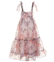 Rare Editions Big Girls Sleevleess Floral-Printed Organza Long Dress