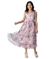 Rare Editions Big Girls Sleevleess Floral-Printed Organza Long Dress