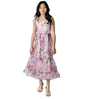 Rare Editions Big Girls Sleevleess Floral-Printed Organza Long Dress