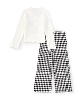 Rare Editions Little Girls 2T-4T Long Sleeve Sherpa Cow-Applique Sweater-Knit Top & Houndstooth Pattern Wide-Leg Pant Set