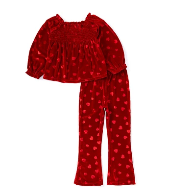 Rare Editions Little Girls 2T-4T Long Sleeve Heart-Patterned Empire-Waist Velvet Tunic Top & Matching Velvet Leggings Set