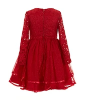 Rare Editions Little Girls 2T-4T Long-Sleeve Lace/Glitter-Accented Mesh Fit-And-Flare Dress