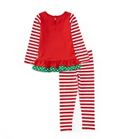 Rare Editions Little Girls 2T-4T Long-Sleeve Mixed-Media Santa Appliqued Tunic Top & Striped Leggings Set