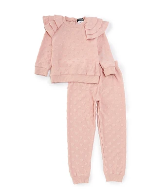 Rare Editions Little Girls 2T-4T Long-Sleeve Ruffle-Detailed Top & Matching Jogger Pants Set