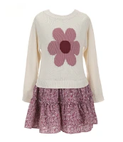 Rare Editions Little Girls 2T-4T Long Sleeve Sweater-Knit Bodice/Printed Skirted Popover Dress