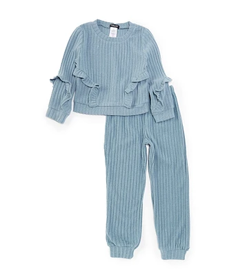 Rare Editions Little Girls 2T-4T Months Long Sleeve Rib-Knit Top & Matching Pant 2-Piece Set