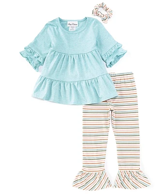 Rare Editions Little Girls 2T-4T Ruffle Sleeve Solid Heathered Top & Striped Leggings Set