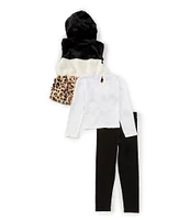 Rare Editions Little Girls 2T-6 Mixed-Media Colorblock Faux-Fur Hooded Vest, Solid Knit Top & Solid Knit Leggings Set