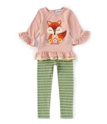 Rare Editions Little Girls 2T-6X 3/4-Sleeve Fox-Applique Tunic Top & Striped Leggings Set