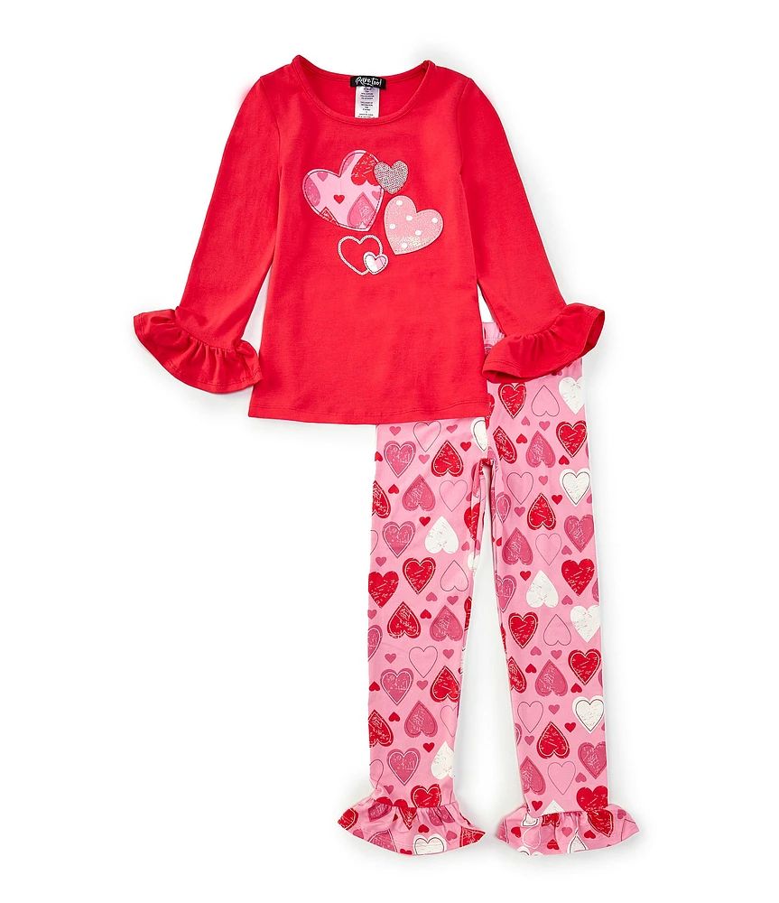 Rare Editions Little Girls 2T-6X 3/4-Sleeve Heart-Motif Tunic Top & Heart-Printed Ruffle-Hem Leggings Set