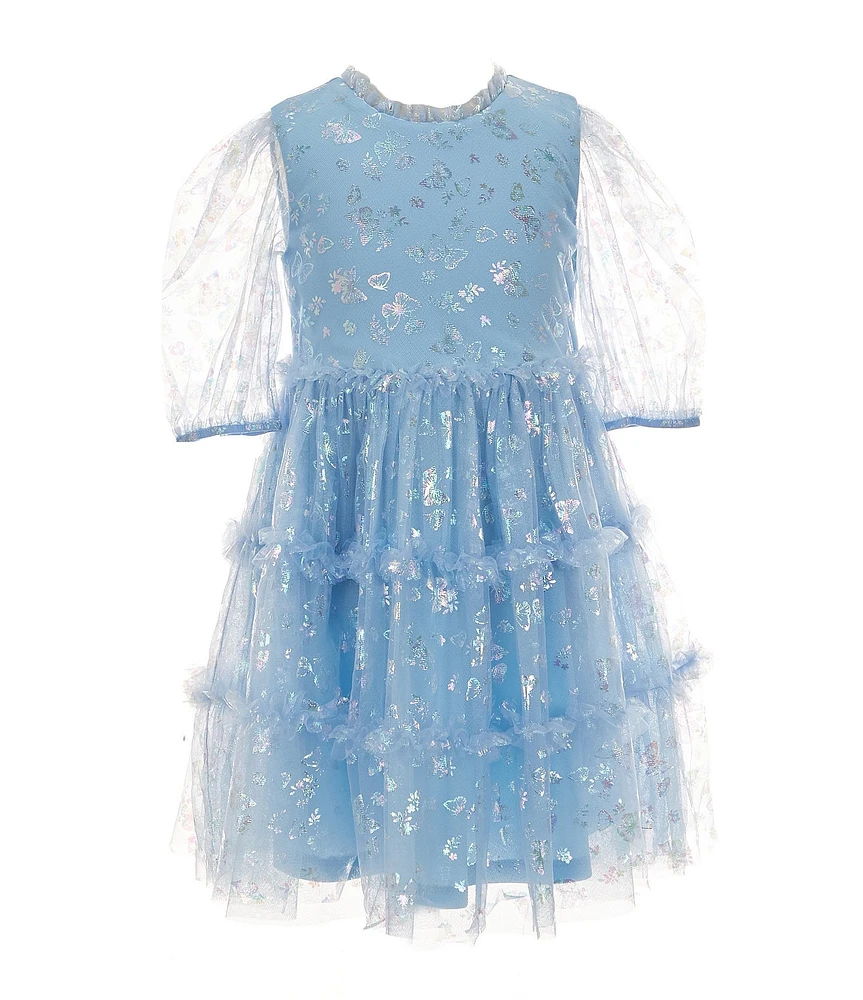 Rare Editions Little Girls 2T-6X 3/4-Sleeve Iridescent Butterfly Fit & Flare Dress