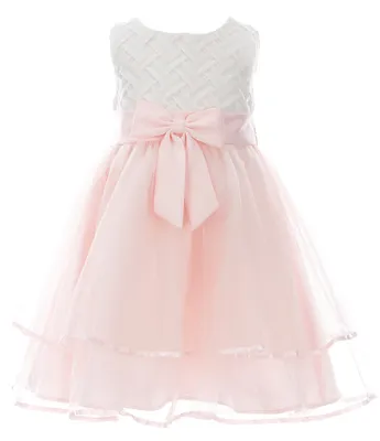 Rare Editions Little Girls 2T-6X Basketweave-Bodice/Mesh Two-Tier Skirted Fit-And-Flare Dress