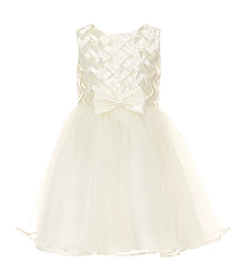 Rare Editions Little Girls Basketweave-Bodice/Tulle-Skirted Fit-And-Flare Dress